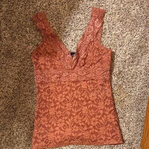 Moda International Lace V-Neck Tank Top - Terracotta